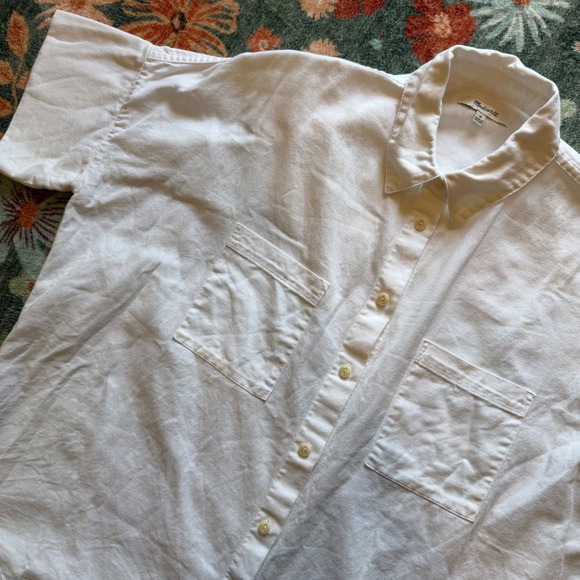 Madewell Tops - Madewell Womens White Cotton Short Sleeve Button Up Shirt Dual Pocket Size M